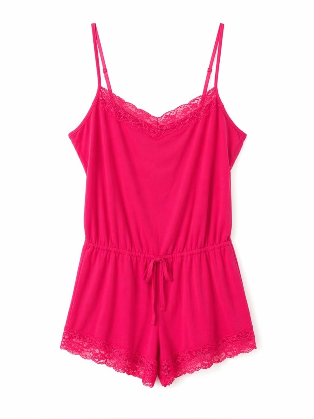 Victoria's Secret Hot Pink Lace-Trim Sleep Romper
